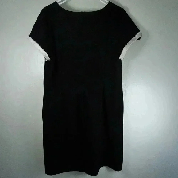Talbots Black Fringe Tweed Dress Pockets Short Sleeve Stretch Size 16 - Picture 3 of 7